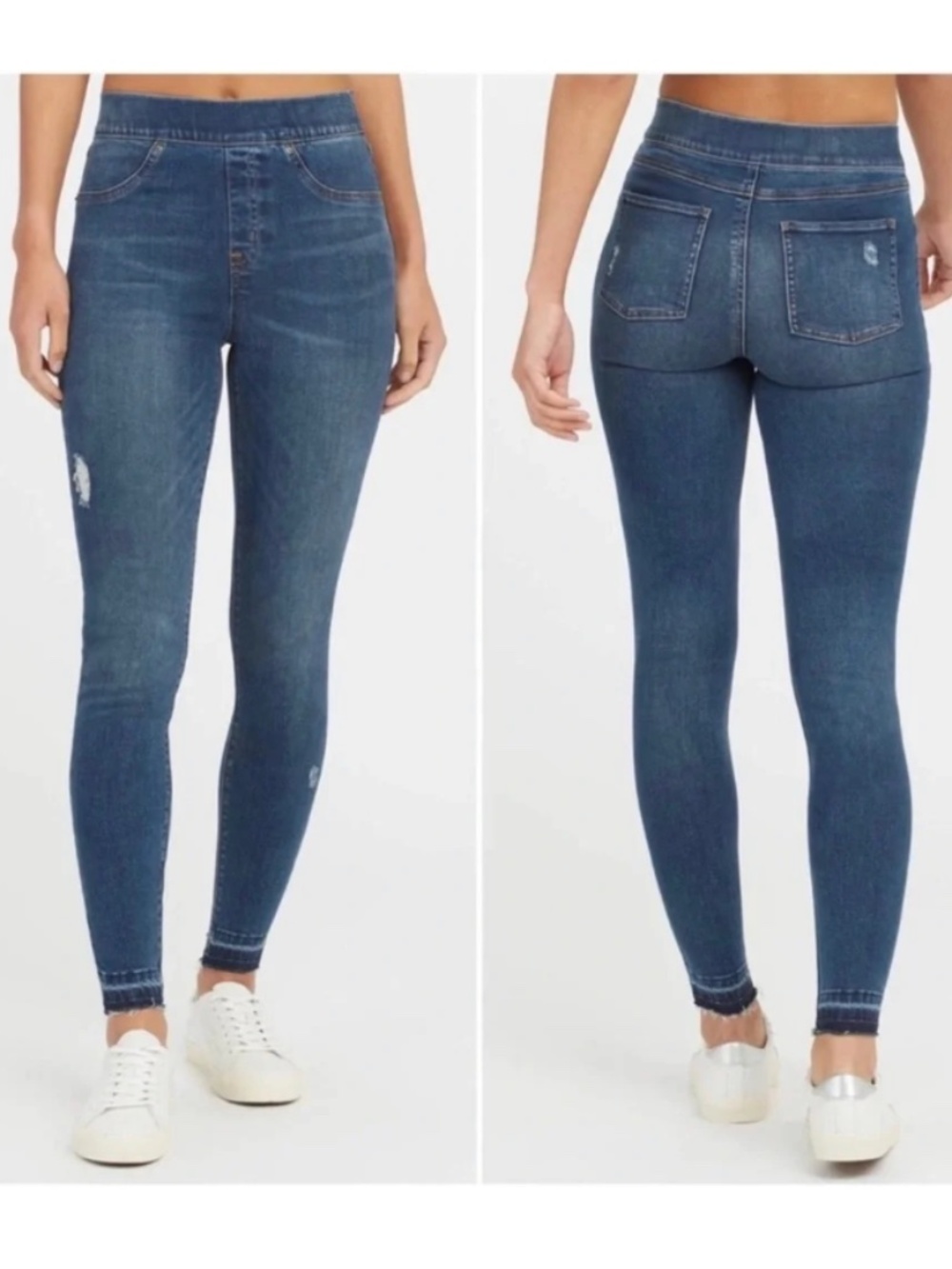 Spanx Denim Look Distressed Skinny Leggings Pull On Stretch Jeans XL